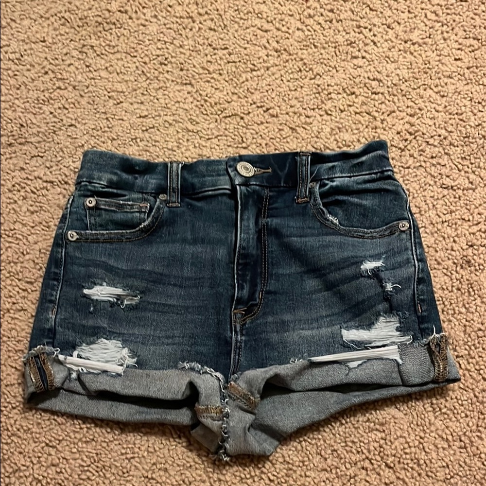 American Eagle Blue Jean Shorts Distressed High-Waisted